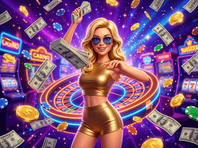 A futuristic digital casino interface with glowing neon blue aesthetics